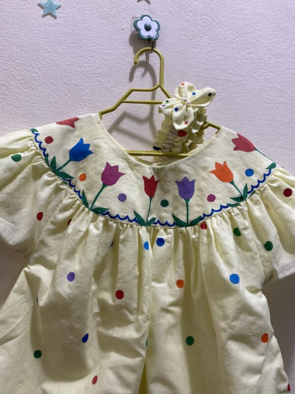 🍋 Lemon Hand-Painted Frock with Pajama & Hairband (3-Piece Set) - Image 2