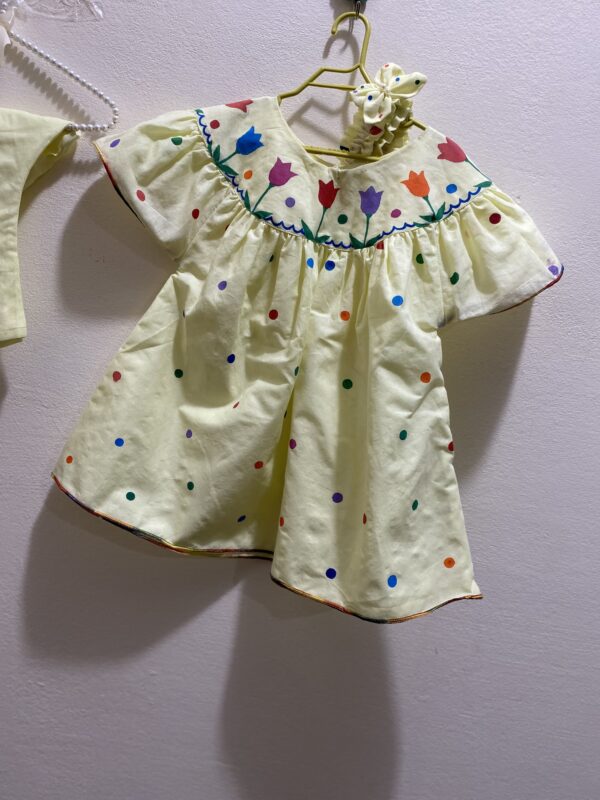 🍋 Lemon Hand-Painted Frock with Pajama & Hairband (3-Piece Set) - Image 3