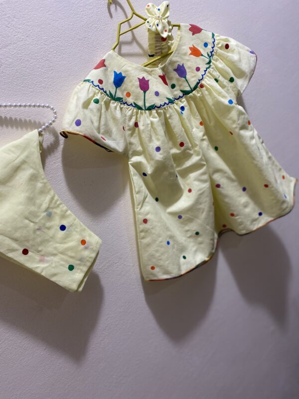 🍋 Lemon Hand-Painted Frock with Pajama & Hairband (3-Piece Set)