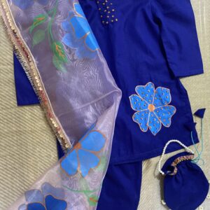 🌸👧 4pc Custom Festive Outfit – Age 3 Years | Premium Lawn Cotton | Adda Work | Hand-Painted Dupatta | Potli Bag 🎀