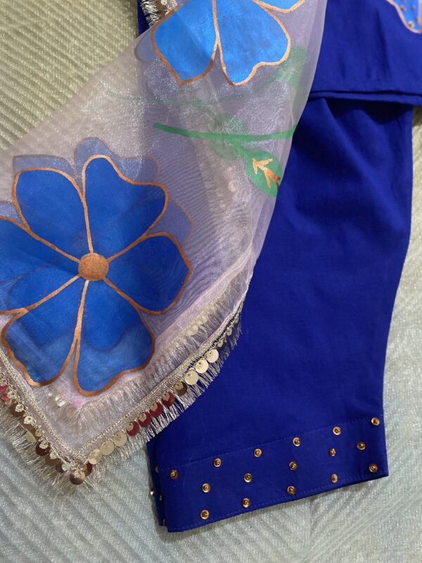 🌸👧 4pc Custom Festive Outfit – Age 3 Years | Premium Lawn Cotton | Adda Work | Hand-Painted Dupatta | Potli Bag 🎀 - Image 3