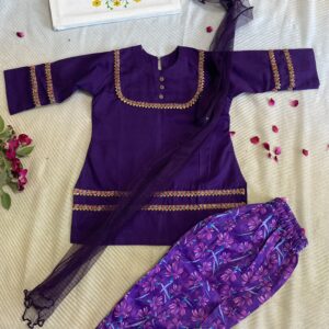 Purple Elegance | Lace Kurta with Unique Printed Shalwar & Net Dupatta – 1 to 2 Yrs / 2 to 3 Yrs