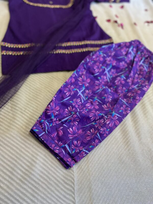 Purple Elegance | Lace Kurta with Unique Printed Shalwar & Net Dupatta – 1 to 2 Yrs / 2 to 3 Yrs - Image 3