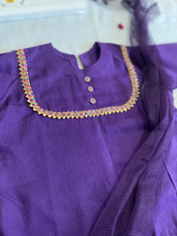 Purple Premium Lawn Cotton Kurta with Printed Box-Pleated Lawn Shalwar and Net Dupatta – 1 to 2 Years 💜 - Image 3