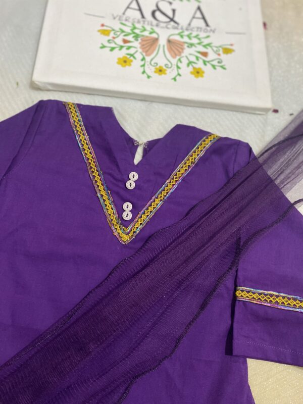 ✨ Simple Purple Kurta with Lace | Printed Trouser & Net Dupatta – 1 to 2 & 2_3 years - Image 4