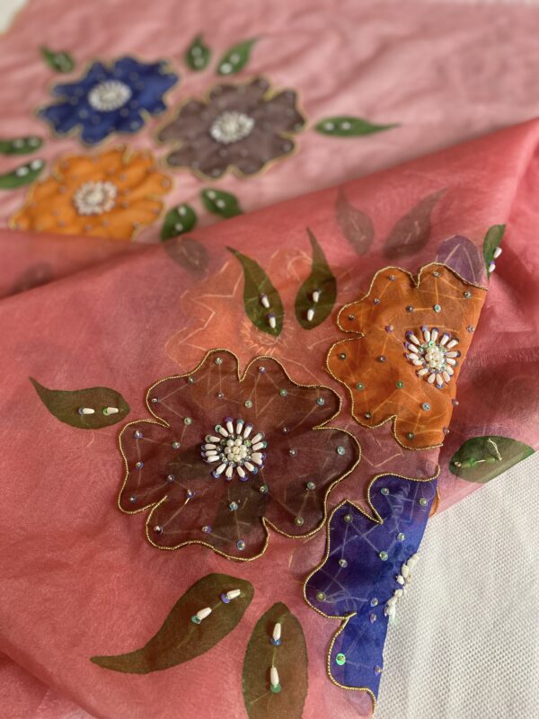 🌸 Hand-Painted Pure Organza Dupatta ✨ | 🎨 Naqshi + Adda Work | 💎 Pearls & Sitara | 📏 Approx. 2.5 Yards