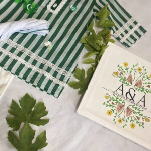 🟢 ✨🎉 14 August Baby Girl Dress – Green & White Kurti with Dupatta 🇵🇰 (3 to 4 Yrs)