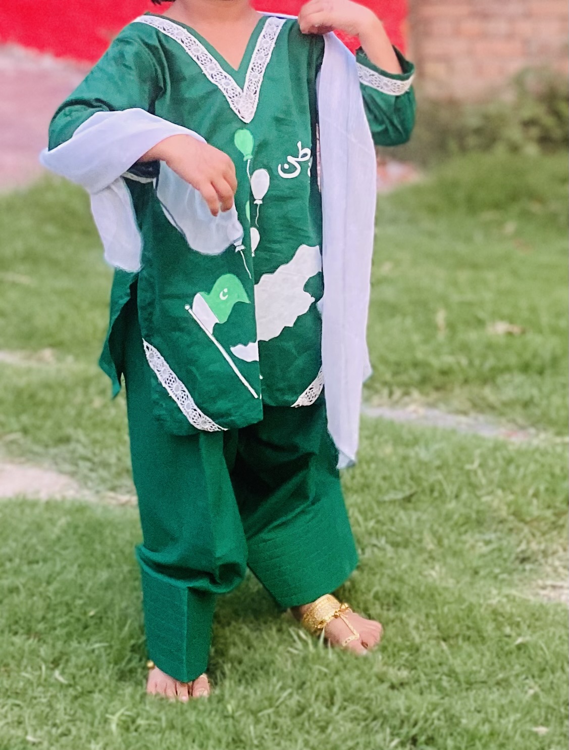 2–3 Years | Mini Azadi Look 🇵🇰 Hand-Painted Farshi Shalwar Set for Baby Girls
