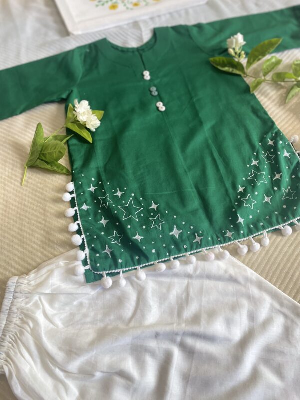 🌟🇵🇰 Hand-Painted Azadi Dress for Baby Girls | 3-Piece | Size 2 Years | Customisable - Image 3