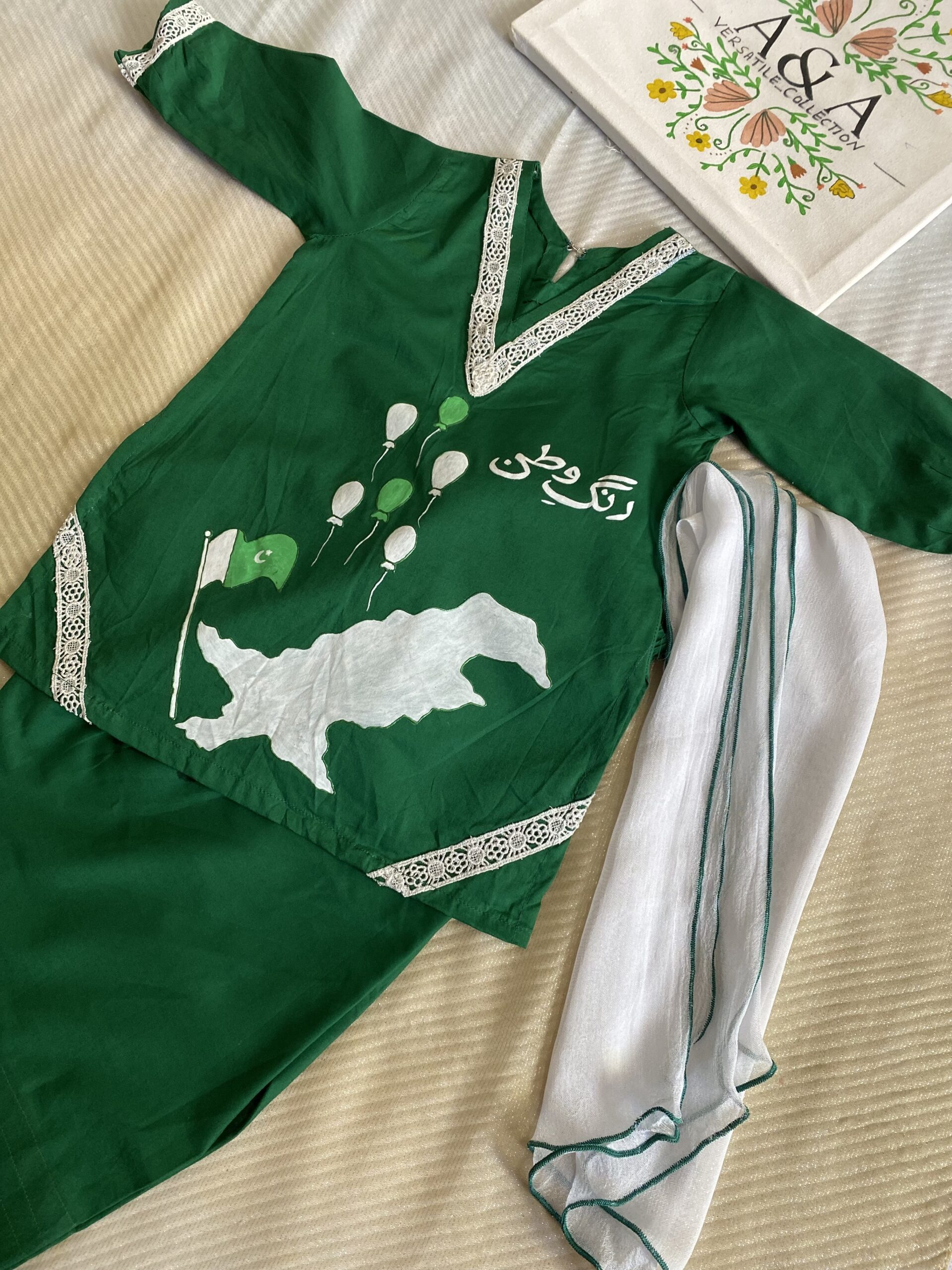 2–3 Years | Mini Azadi Look 🇵🇰 Hand-Painted Farshi Shalwar Set for Baby Girls - Image 2