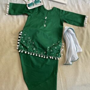 🌟🇵🇰 Hand-Painted Azadi Dress for Baby Girls | 3-Piece | Size 2_3Years | Customisable