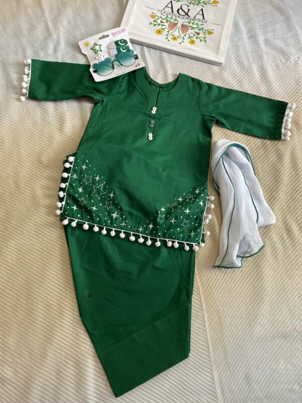 🌟🇵🇰 Hand-Painted Azadi Dress for Baby Girls | 3-Piece | Size 2_3Years | Customisable