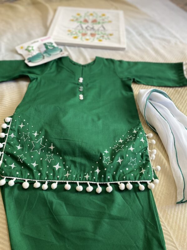 🌟🇵🇰 Hand-Painted Azadi Dress for Baby Girls | 3-Piece | Size 2_3Years | Customisable - Image 2