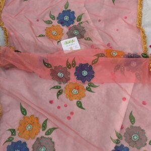 🌸 Hand-Painted Pure Organza Dupatta ✨ | 🎨 Naqshi + Adda Work | 💎 Pearls & Sitara | 📏 Approx. 2.5 Yards