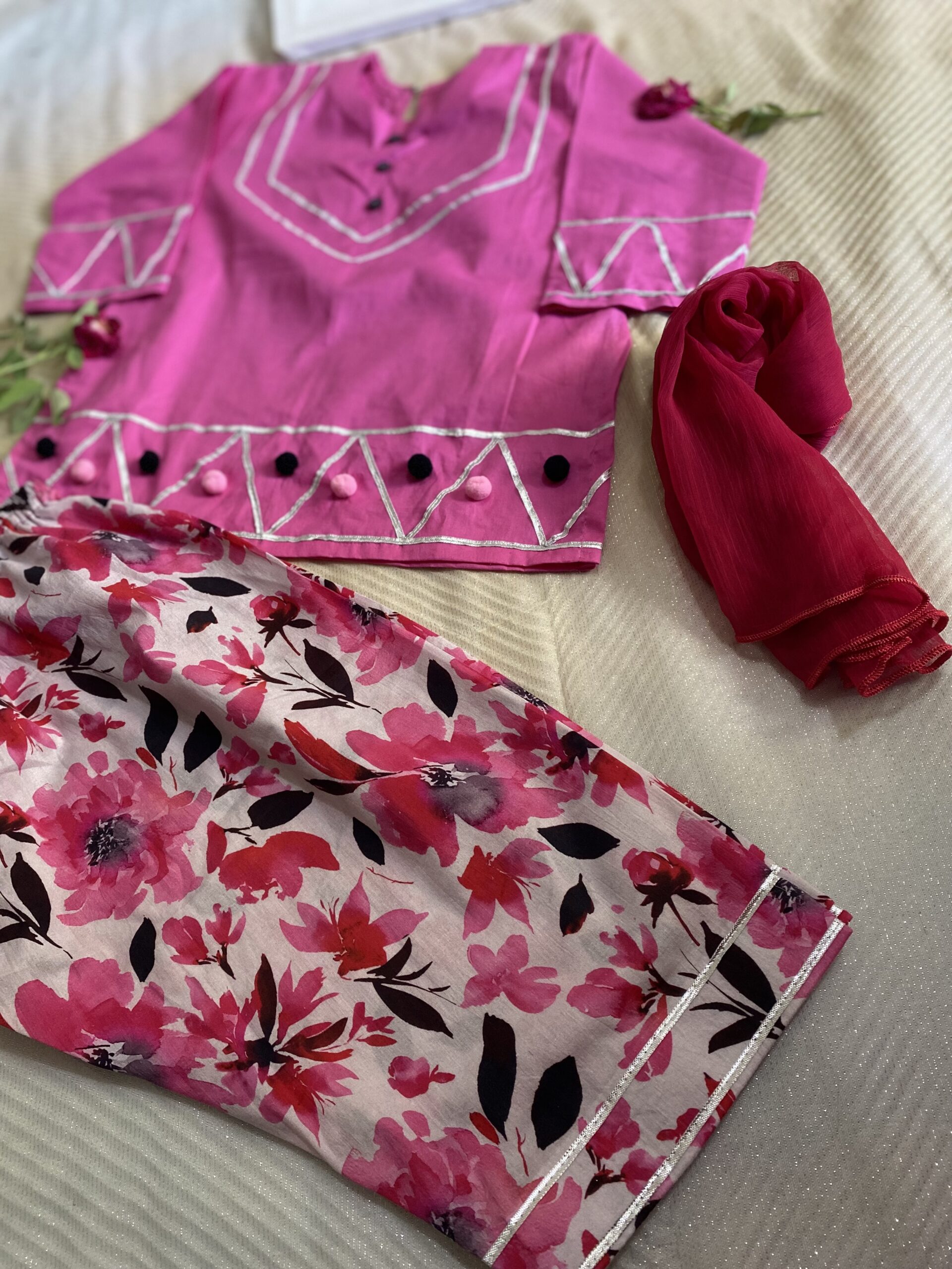 πΈ Pink Summer 3 Piece Lawn Suit β Kidswear with Lace & Pom-Pom Detailing πΈ - Image 4