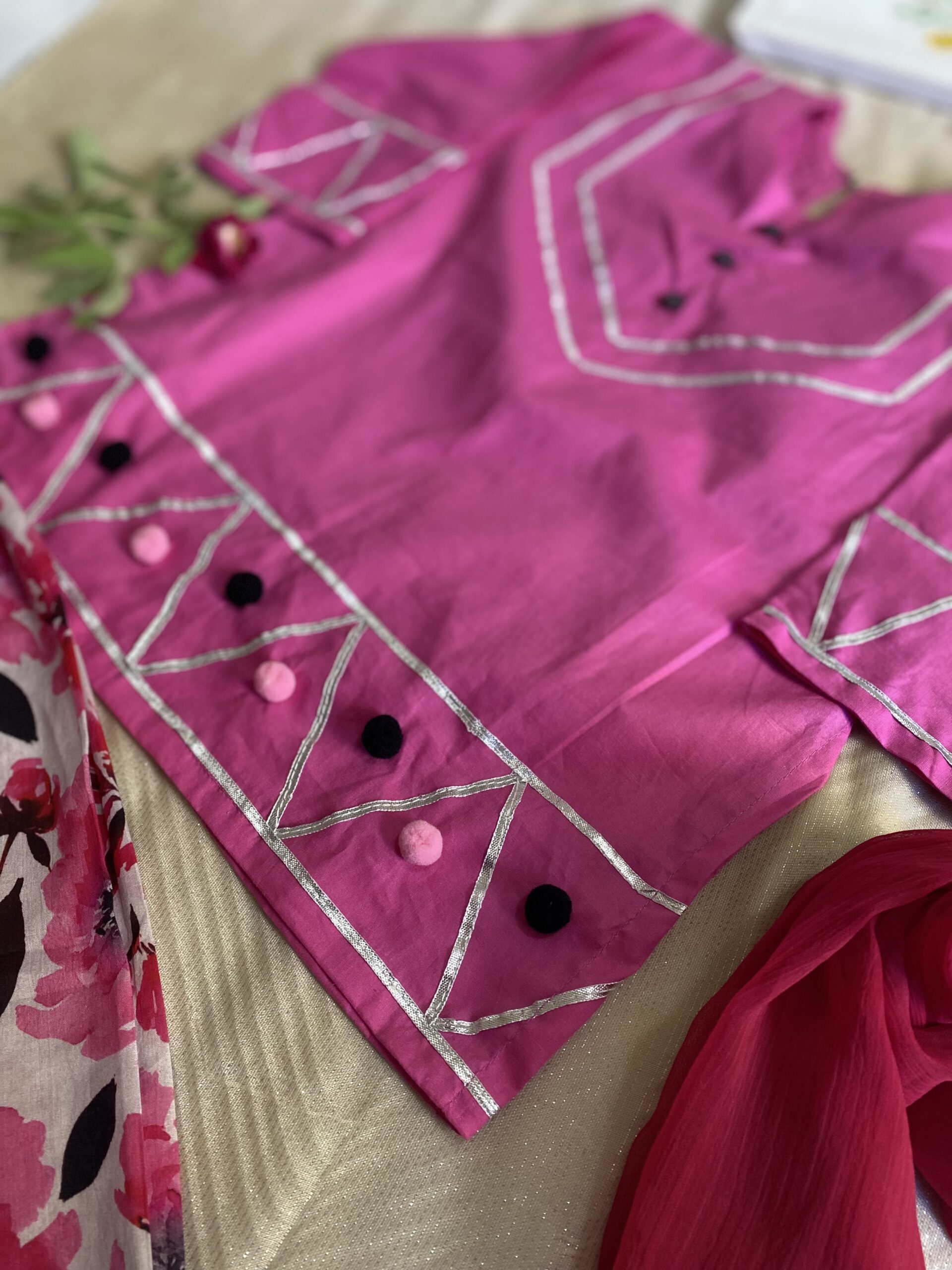 πΈ Pink Summer 3 Piece Lawn Suit β Kidswear with Lace & Pom-Pom Detailing πΈ - Image 3