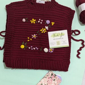 🧶 Handmade Crochet Maroon Sweater | Z-Alphabet Design ✨ Tassel Tie-Up | Pre-Booking Open