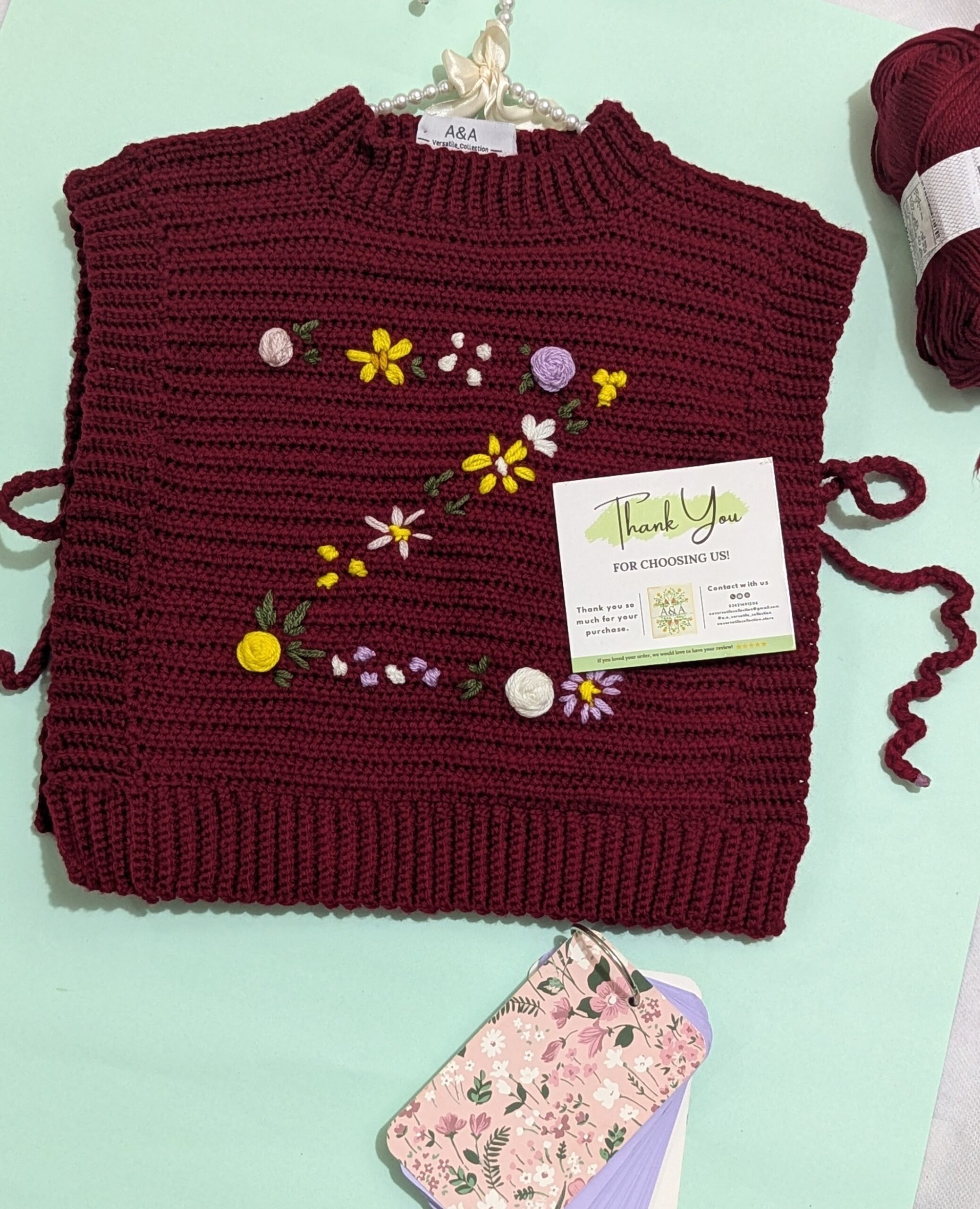 🧶 Handmade Crochet Maroon Sweater | Z-Alphabet Design ✨ Tassel Tie-Up | Pre-Booking Open