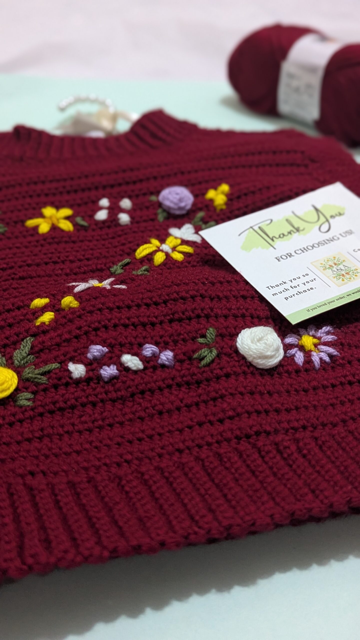 🧶 Handmade Crochet Maroon Sweater | Z-Alphabet Design ✨ Tassel Tie-Up | Pre-Booking Open - Image 2