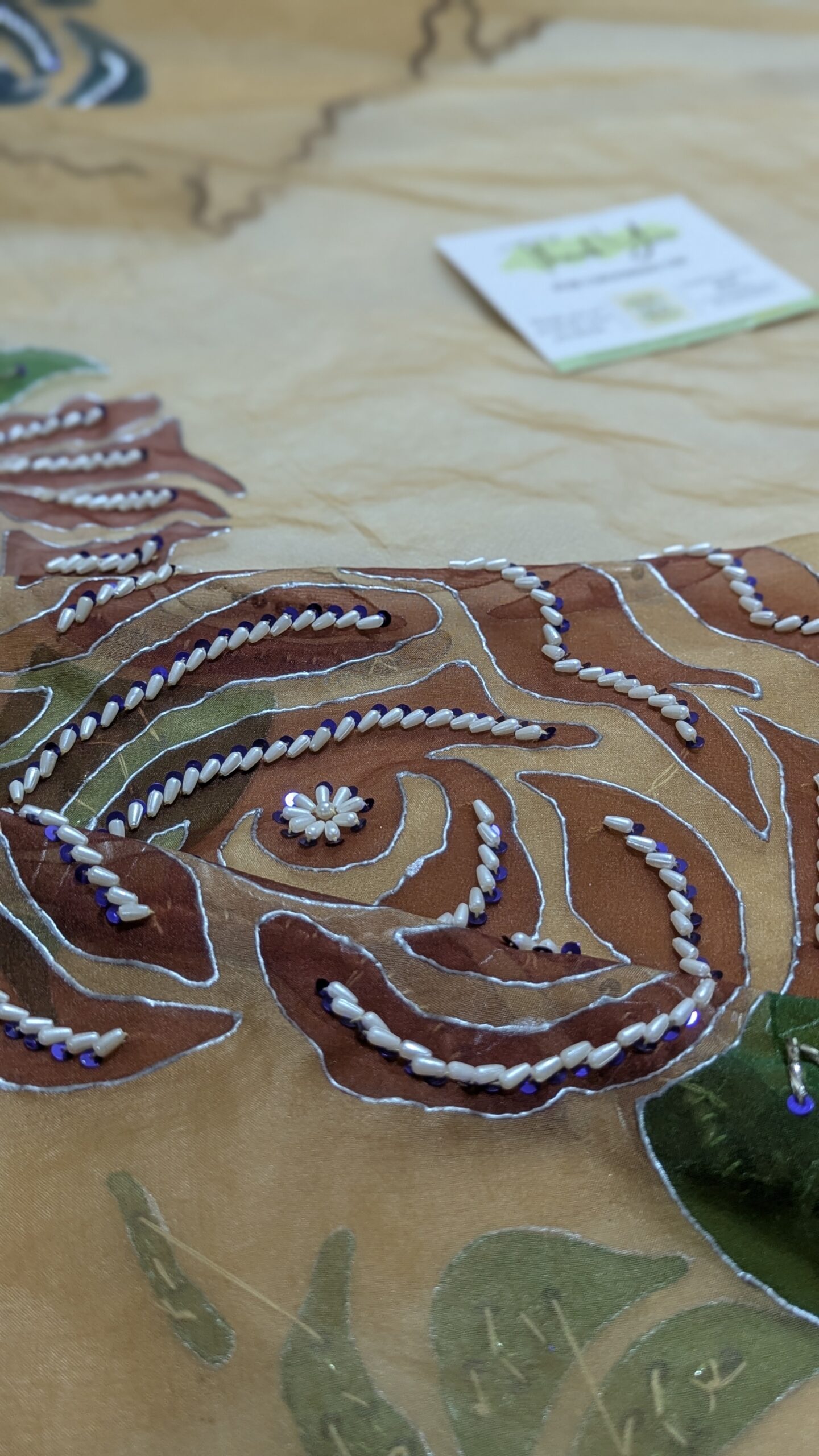 ✨ Light Brown Hand-Painted Organza Dupatta ✨ - Image 2