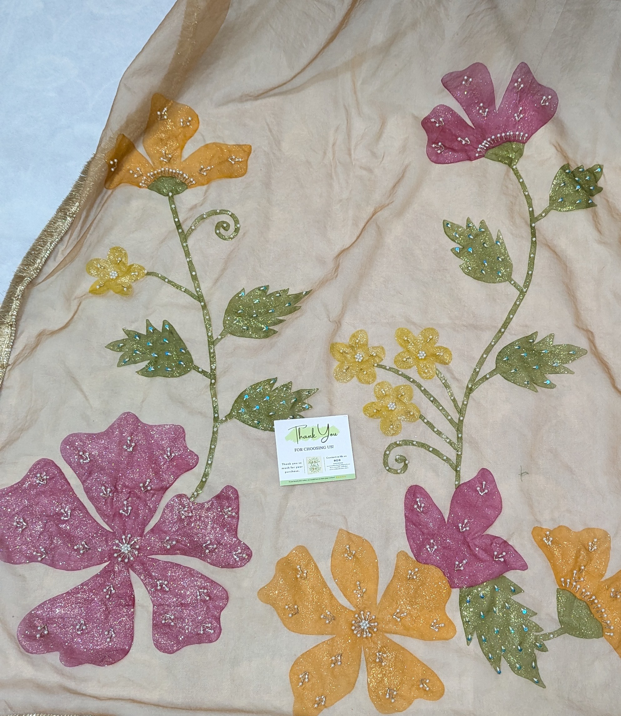 ✨ Luxury Hand-Painted Organza Dupatta | Floral Elegance Collection