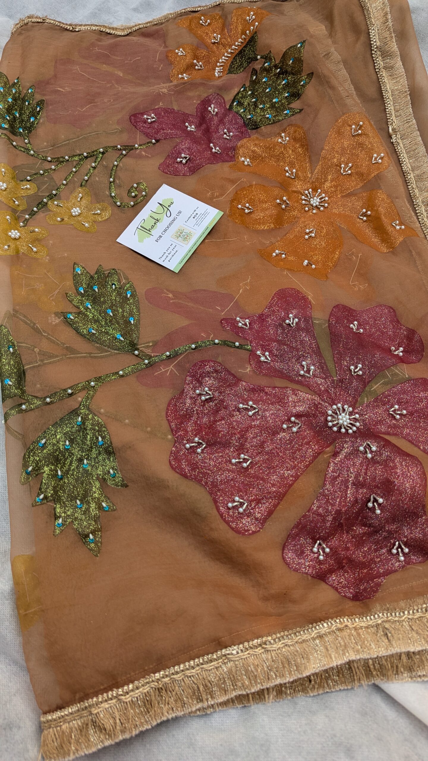 ✨ Luxury Hand-Painted Organza Dupatta | Floral Elegance Collection - Image 2