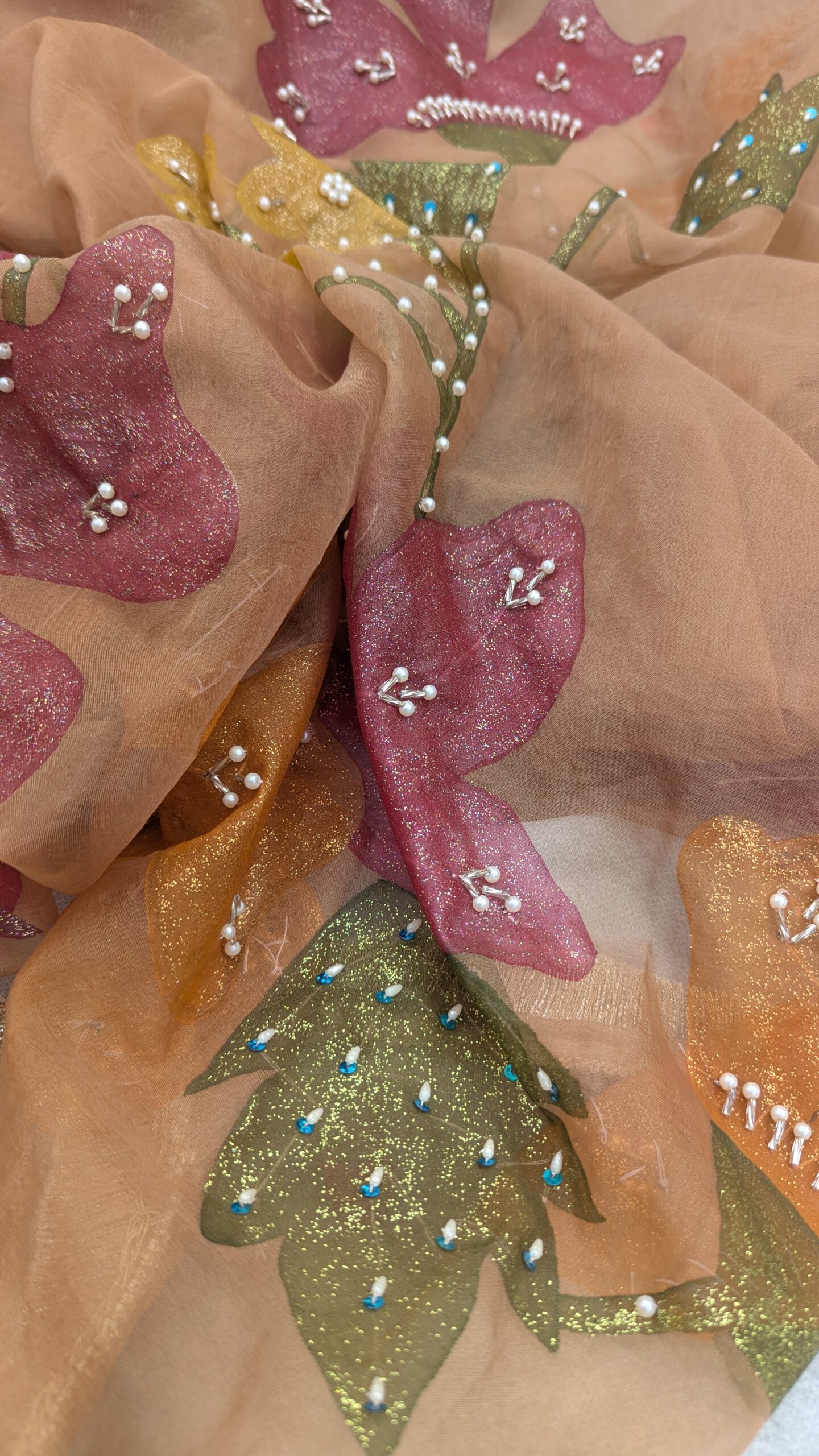 ✨ Luxury Hand-Painted Organza Dupatta | Floral Elegance Collection - Image 5