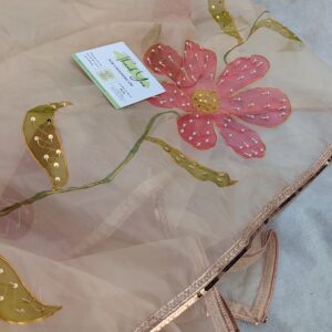 🌸✨ Peach Blossom Elegance | Hand-Painted Pure Organza Dupatta with Sitari Lace 🌟